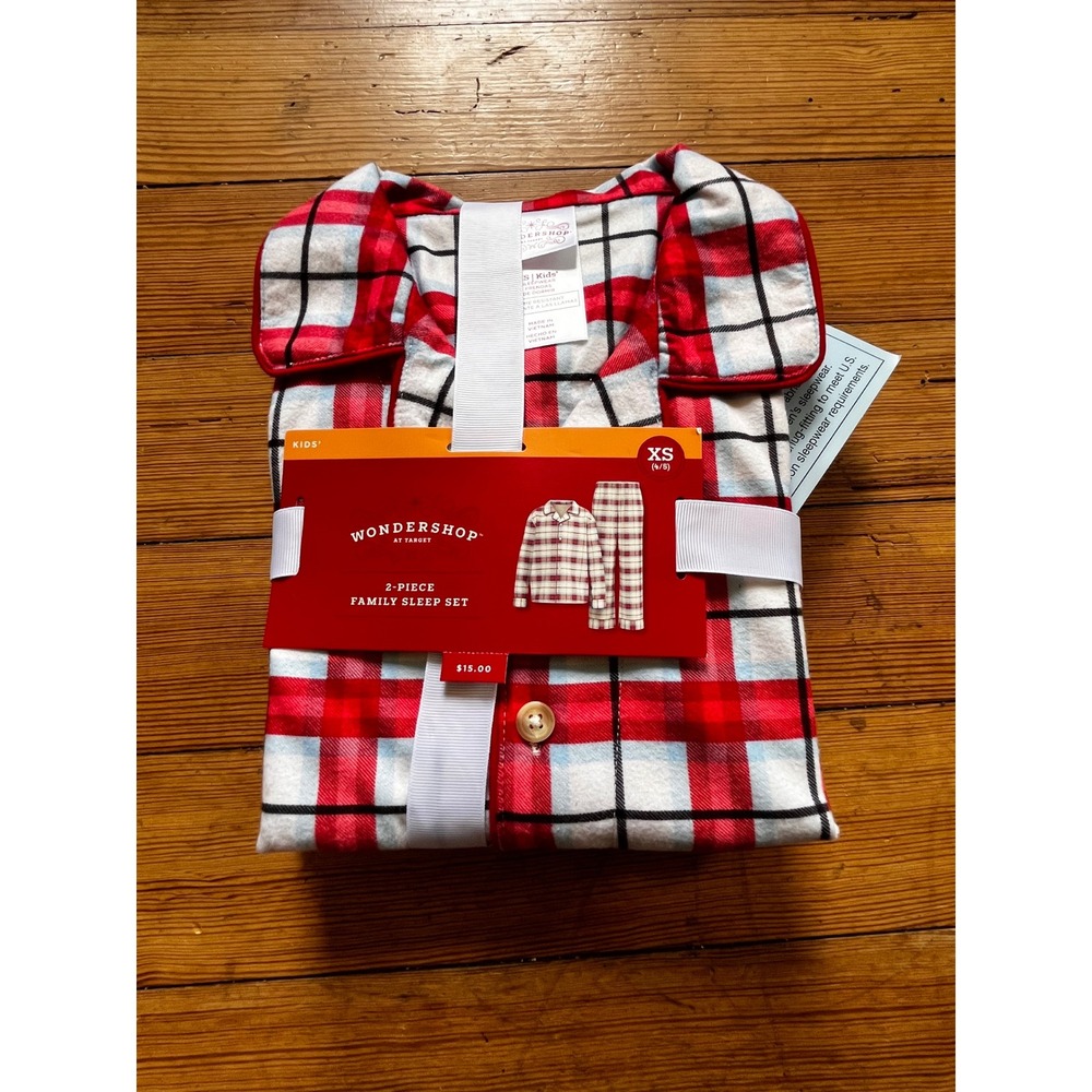 Wondershop Kids 2-Piece Family Sleep Set Red Plaid Pajamas XS 4/5 New Holiday